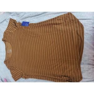 New w tag APT 9 beige metallic gold stripe Tunic XL top soft shirt womens